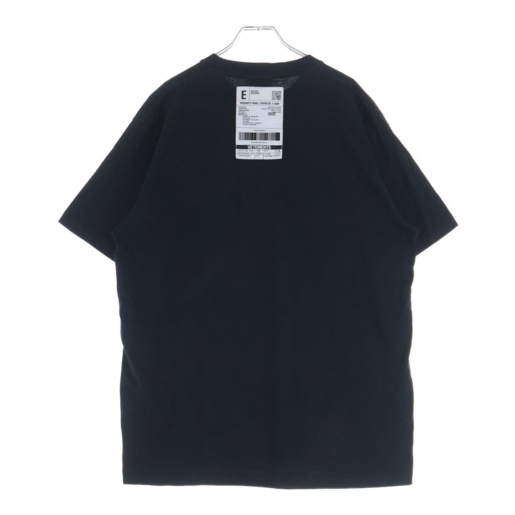 VETEMENTS(ヴェトモン) 20SS フロントロゴプリント バーコードパッチワーク クルーネック半袖Tシャツ カットソー ブラック SS20TR304