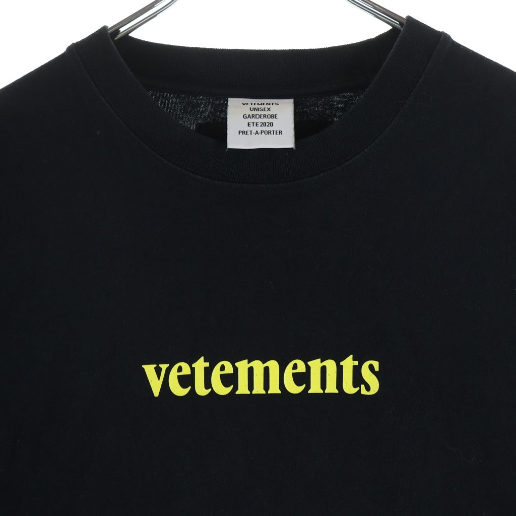VETEMENTS(ヴェトモン) 20SS フロントロゴプリント バーコードパッチワーク クルーネック半袖Tシャツ カットソー ブラック SS20TR304
