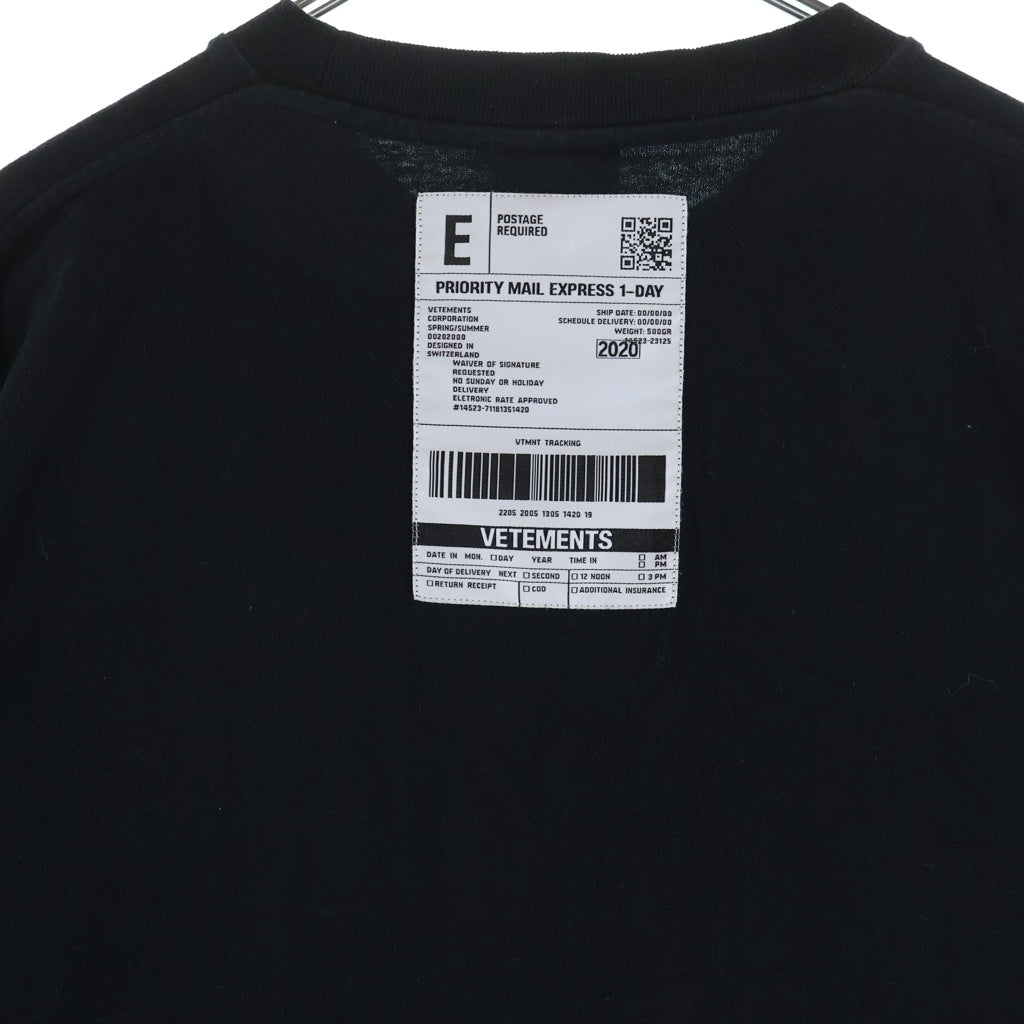 VETEMENTS(ヴェトモン) 20SS フロントロゴプリント バーコードパッチワーク クルーネック半袖Tシャツ カットソー ブラック SS20TR304