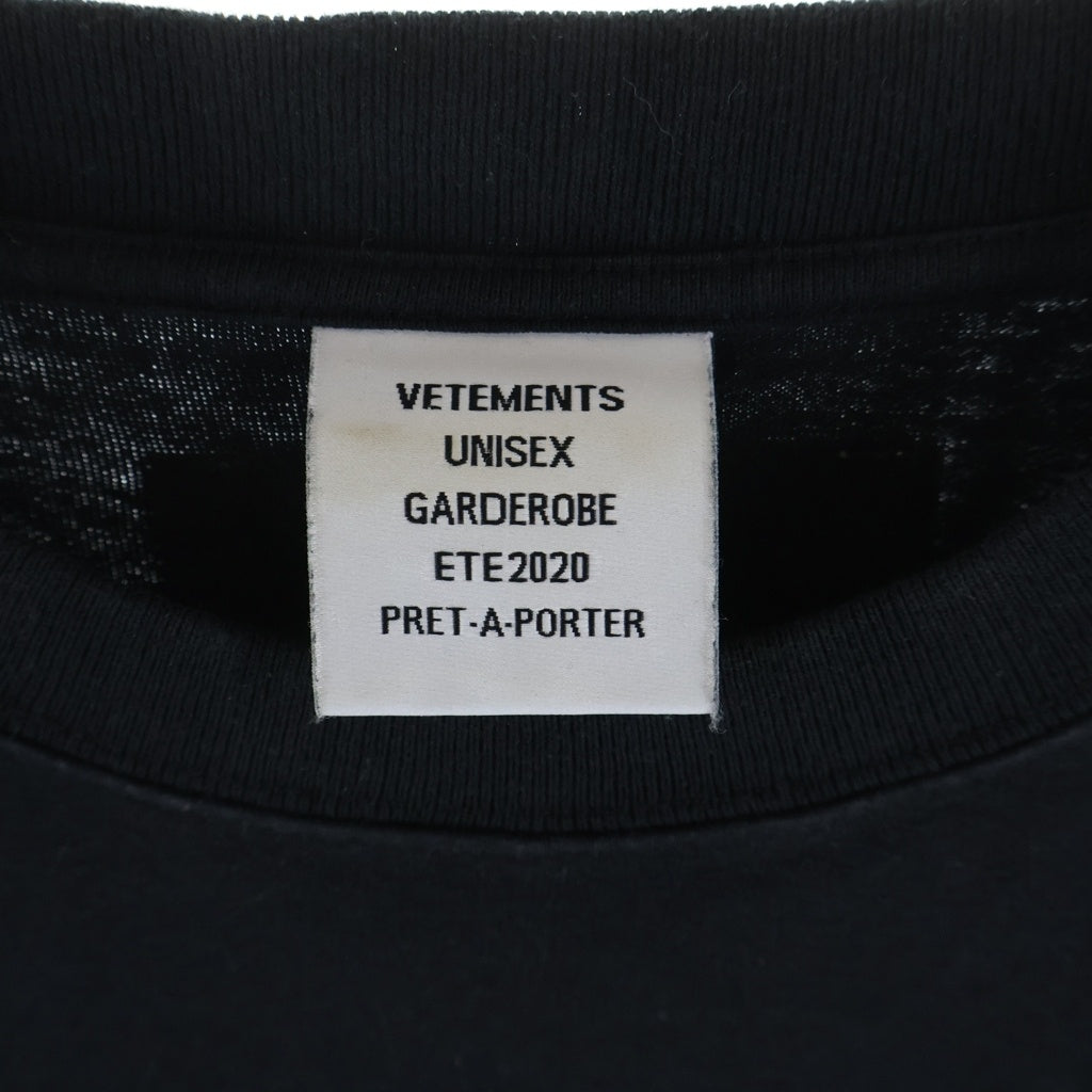 VETEMENTS(ヴェトモン) 20SS フロントロゴプリント バーコードパッチワーク クルーネック半袖Tシャツ カットソー ブラック SS20TR304