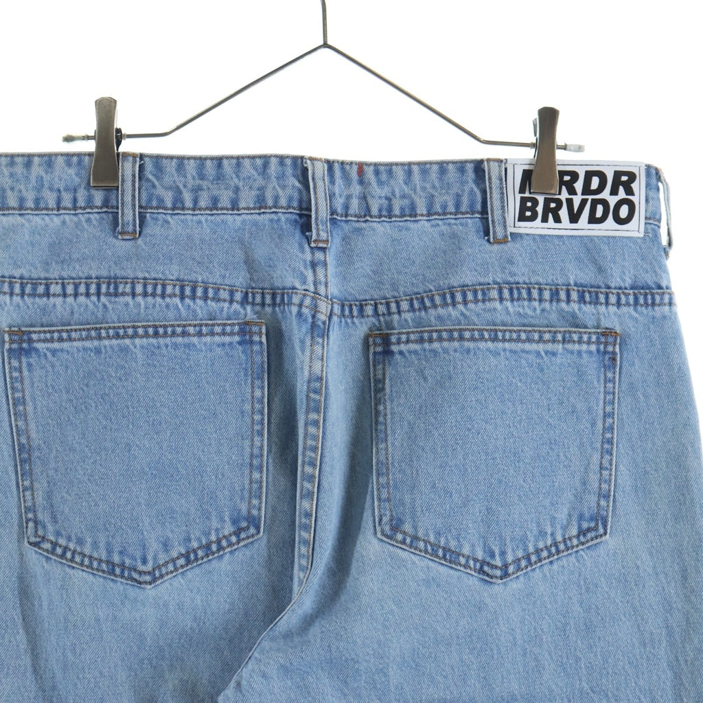 NO BRAND(ノーブランド) WHO DESIDES WAR フーディサイズウォー ダメージ加工 ジップフライデニムパンツ インディゴ