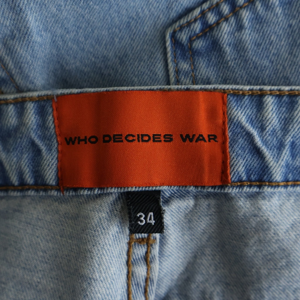 NO BRAND(ノーブランド) WHO DESIDES WAR フーディサイズウォー ダメージ加工 ジップフライデニムパンツ インディゴ