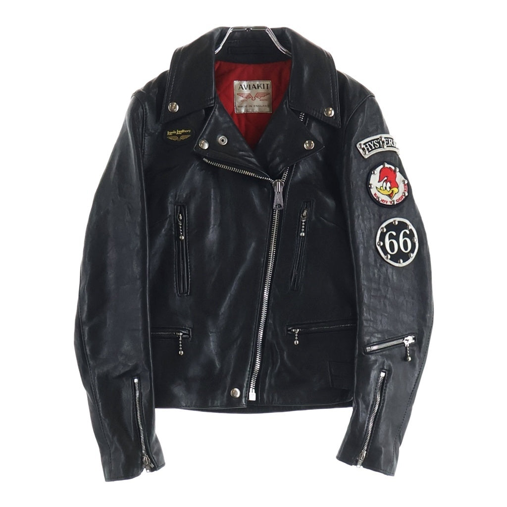 HYSTERIC GLAMOUR(ヒステリックグラマー) 15SS ×LEWIS LEATHERS LIGHTNING ルイスレザー ライトニング ロゴスタッズパッチ レザー ダブルライダースジャケット ブラック 0151LB01
