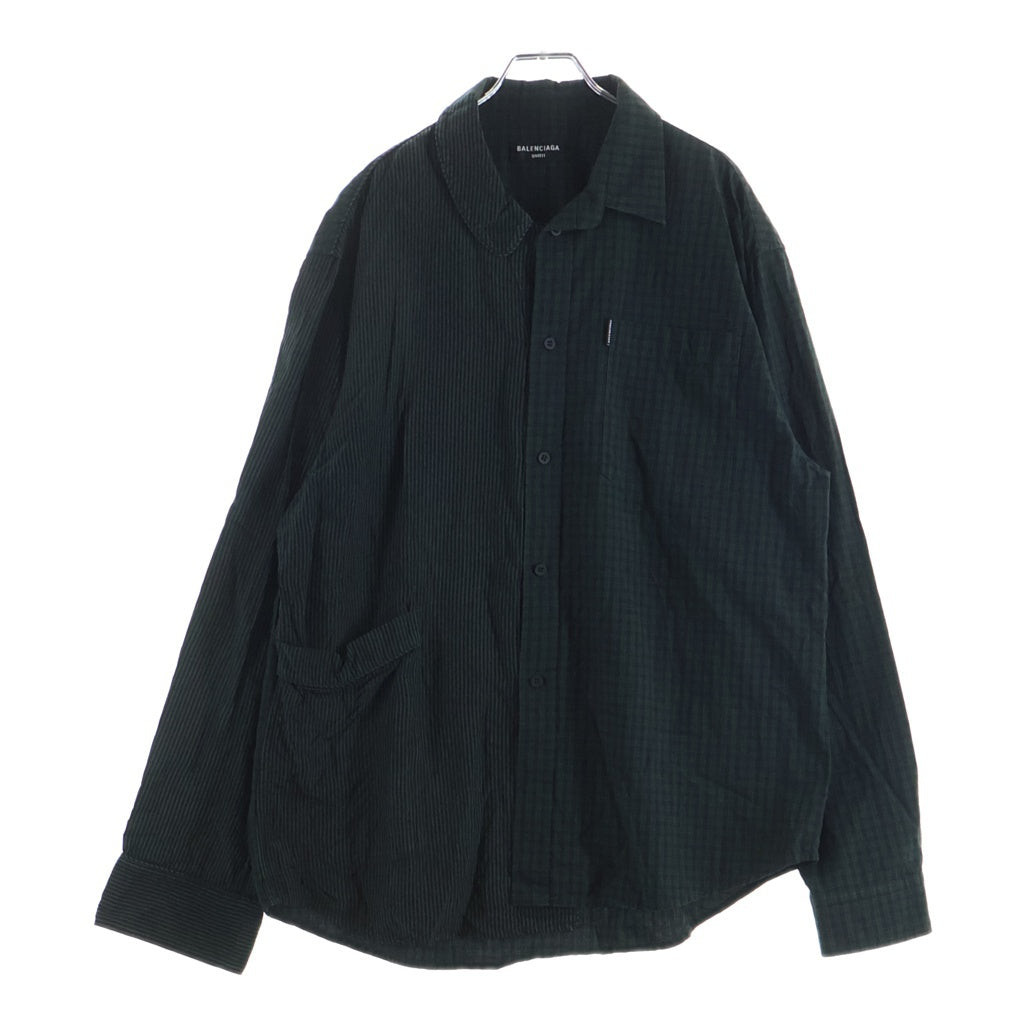 BALENCIAGA(バレンシアガ) 21SS 50/50 Pyjama Shirt アシンメトリー ドッキング チェック 長袖パジャマシャツ グリーン 658854 TKO07