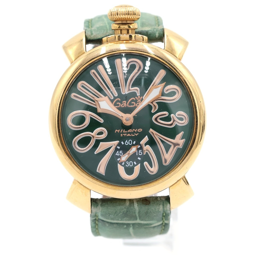 GaGa MILANO(ガガミラノ) MANUALE 48MM マヌアーレ 手巻き機械式 レザーベルト アナログウォッチ 腕時計 グリーン gaga-5011-04s