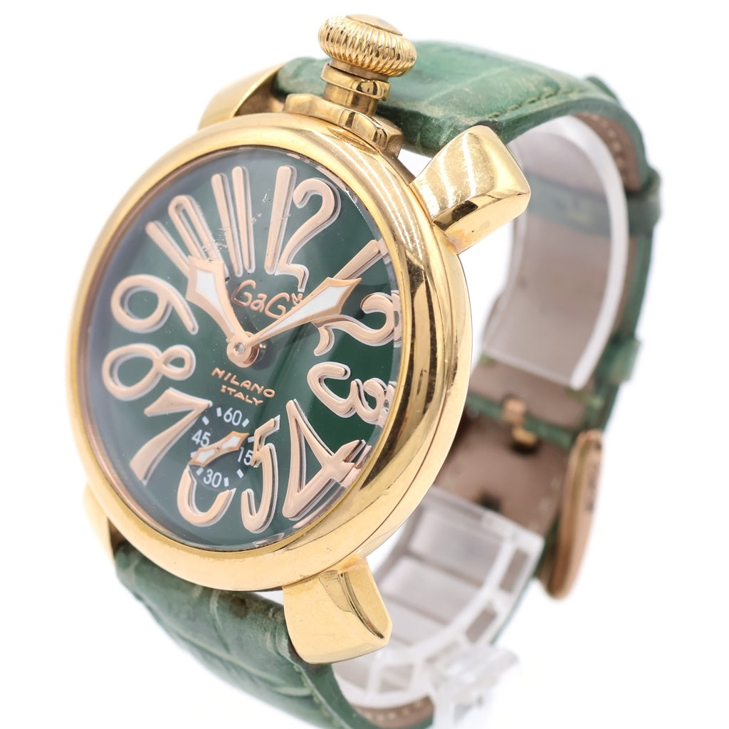 GaGa MILANO(ガガミラノ) MANUALE 48MM マヌアーレ 手巻き機械式 レザーベルト アナログウォッチ 腕時計 グリーン gaga-5011-04s