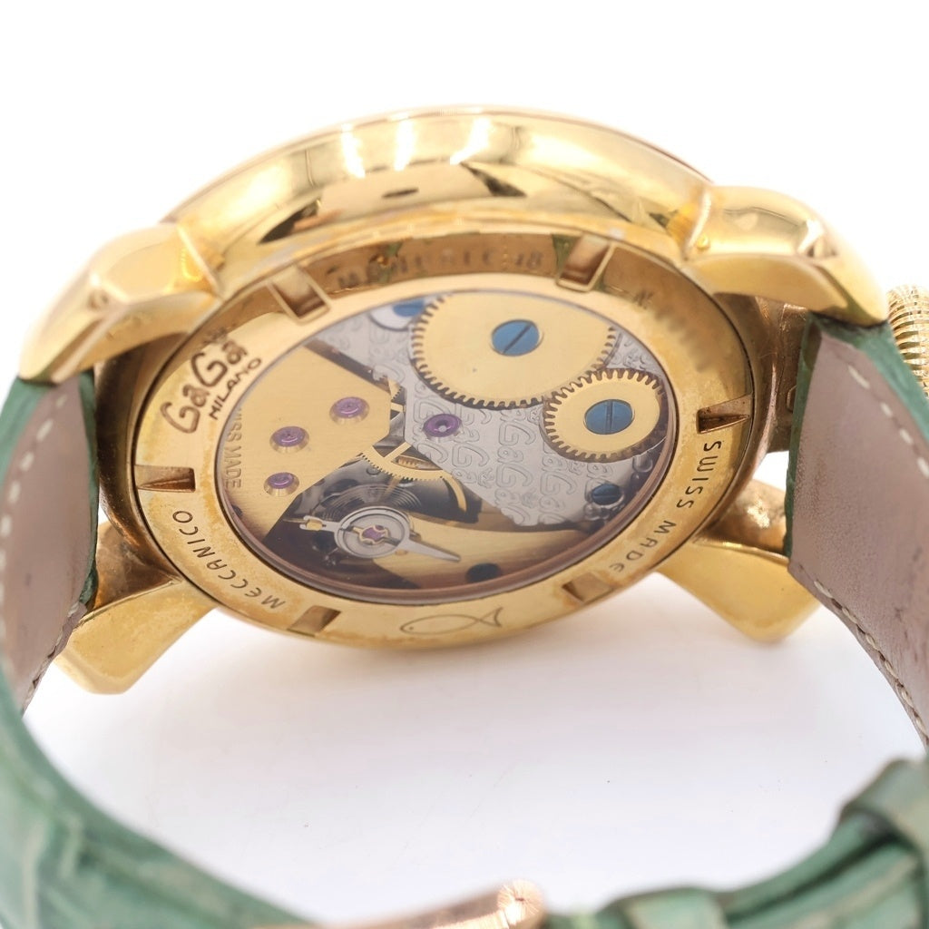 GaGa MILANO(ガガミラノ) MANUALE 48MM マヌアーレ 手巻き機械式 レザーベルト アナログウォッチ 腕時計 グリーン gaga-5011-04s