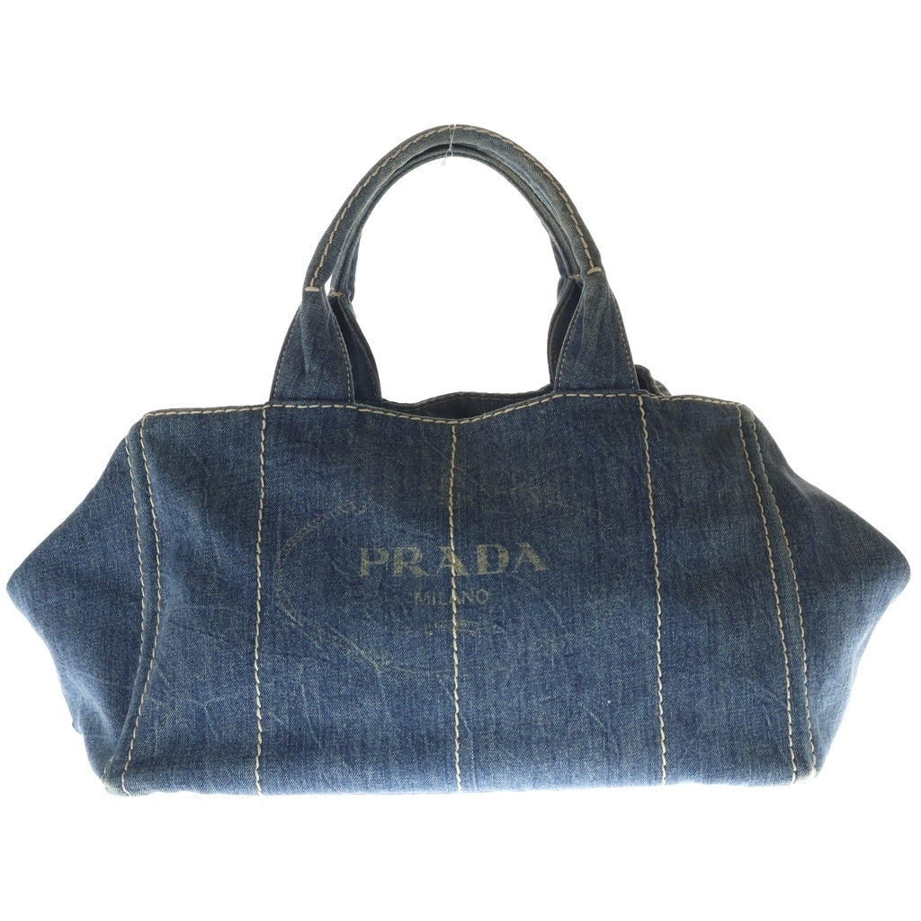 PRADA(プラダ) カナパ 40 デニム トートバッグ ハンドバッグ インディゴ ゴールド金具 レディース
