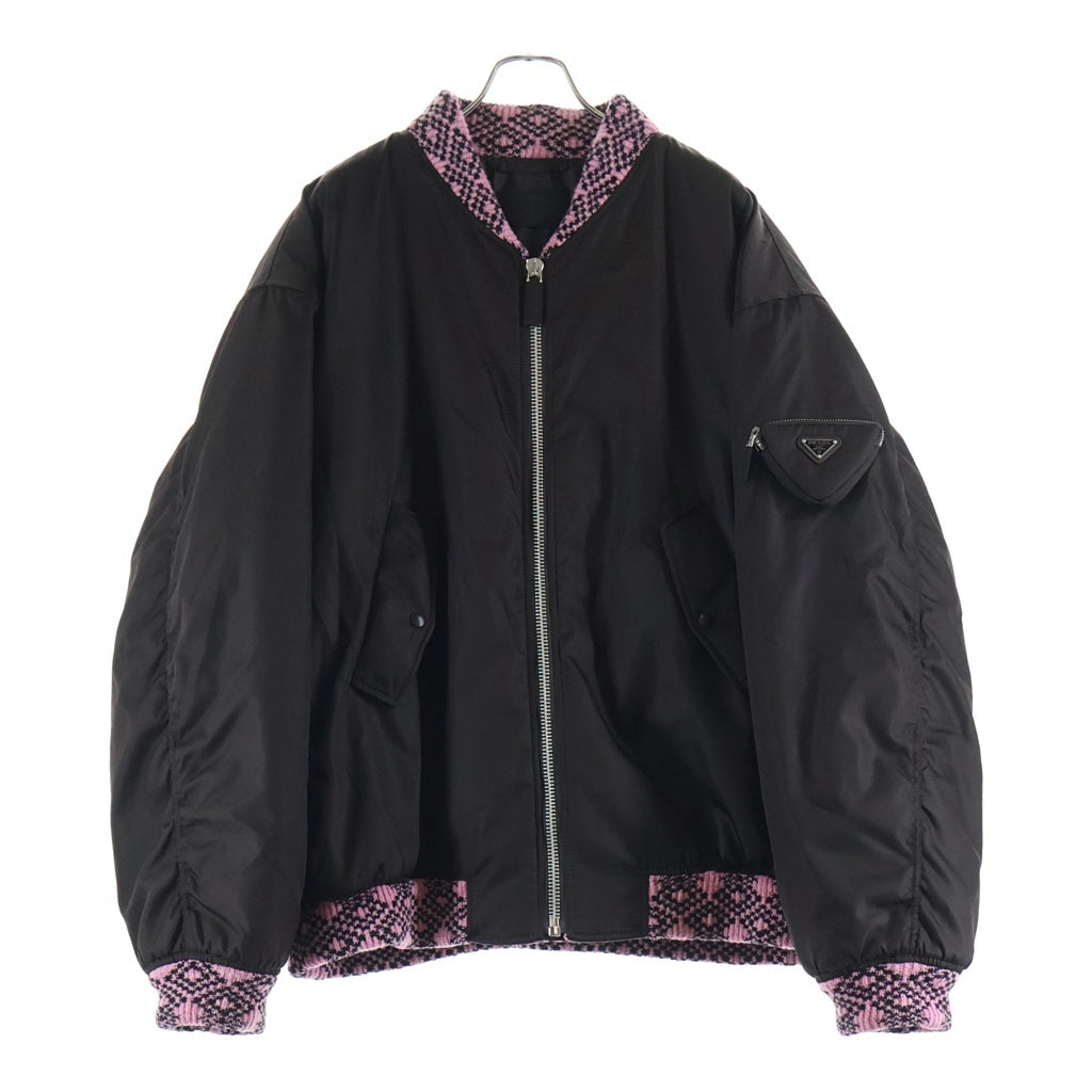 PRADA(プラダ) 21AW RE NYLON KNIT BOMBER JACKET リサイクル ナイロン ニット 中綿 ボンバージャケット ブルゾン ブラウン/ピンク SGB895