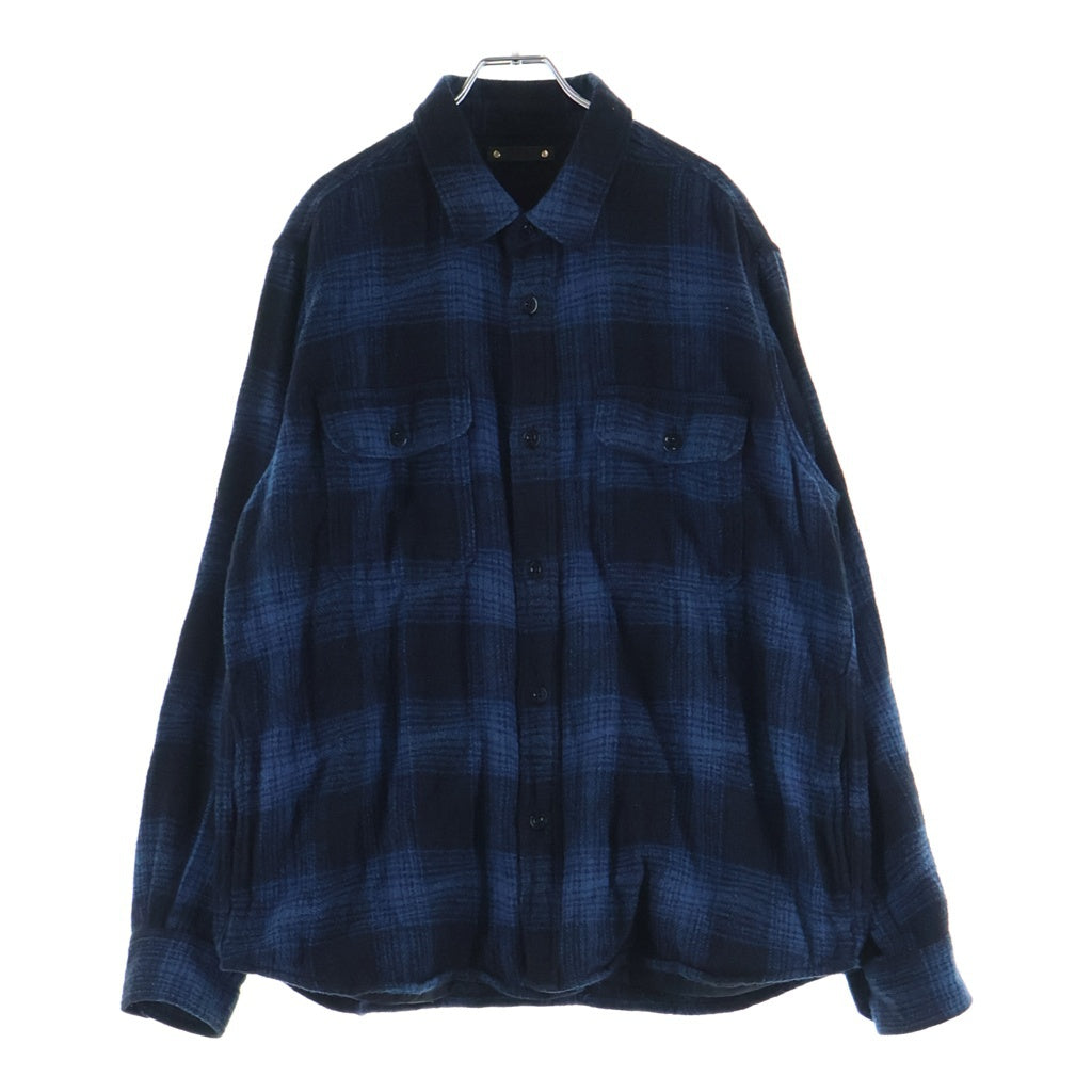 MINEDENIM(マインデニム) DISTORTION OMBRE CHECK FLANNEL OVER SH ディストーション オンブレチェック フランネルオーバーシャツ チェック柄 ウォッシュ加工 ブルー 2410-5001