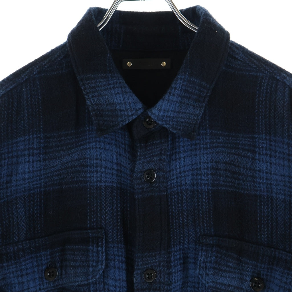 MINEDENIM(マインデニム) DISTORTION OMBRE CHECK FLANNEL OVER SH ディストーション オンブレチェック フランネルオーバーシャツ チェック柄 ウォッシュ加工 ブルー 2410-5001