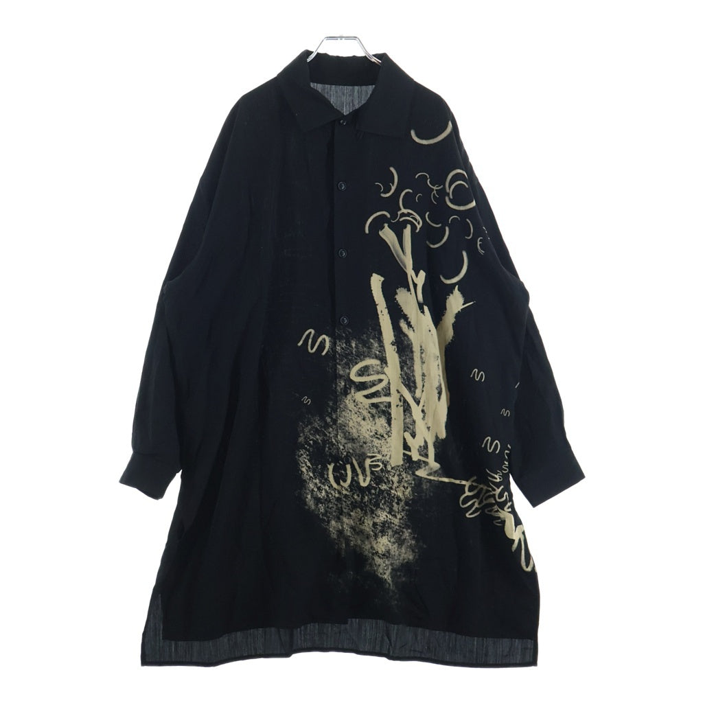 Y's(ワイズ) CUPRO DUNGAREE Y PRINT BIG SHIRT キュプラ ダンガリー プリント ビッグ 長袖シャツ レディース ブラック YQ-B10-226