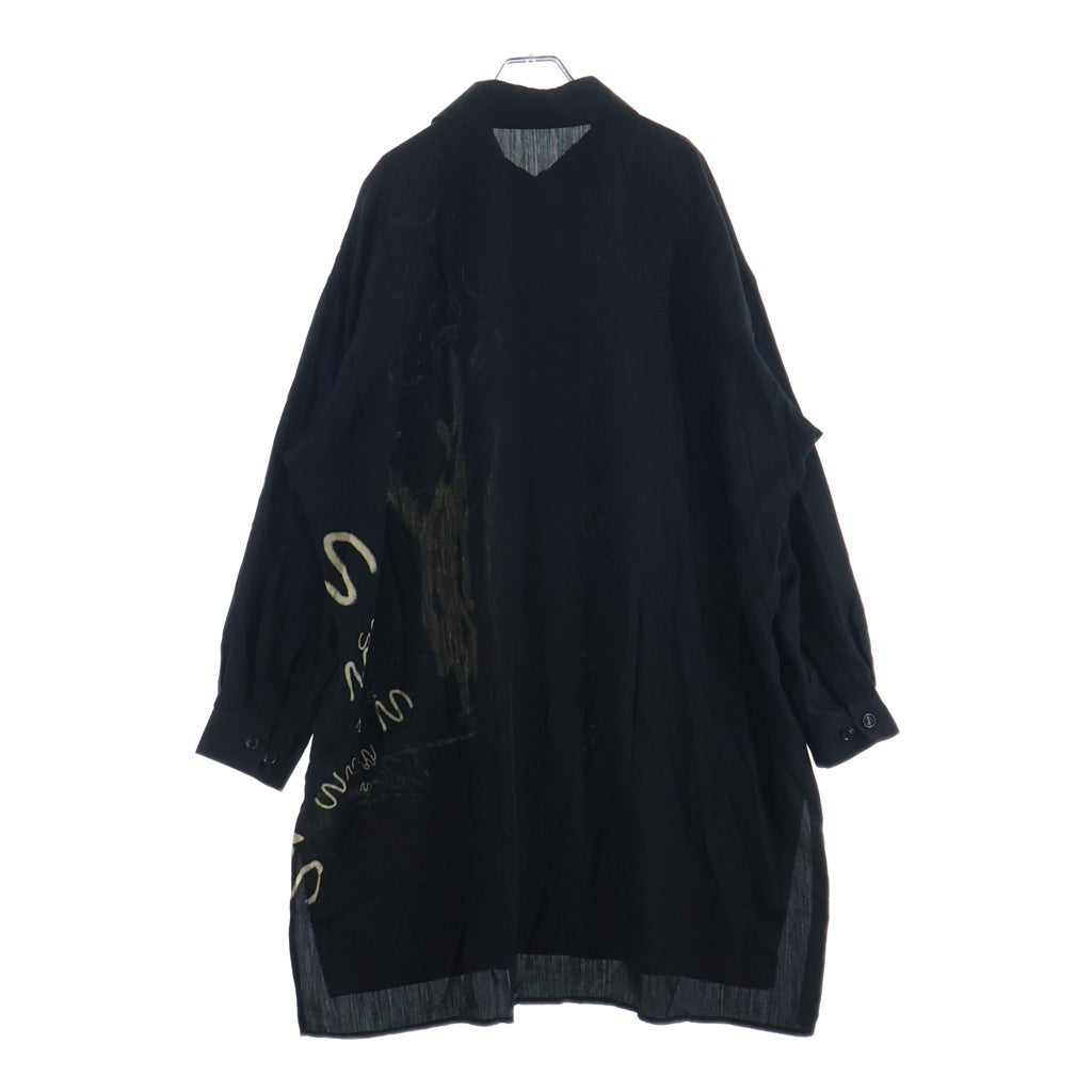Y's(ワイズ) CUPRO DUNGAREE Y PRINT BIG SHIRT キュプラ ダンガリー プリント ビッグ 長袖シャツ レディース ブラック YQ-B10-226