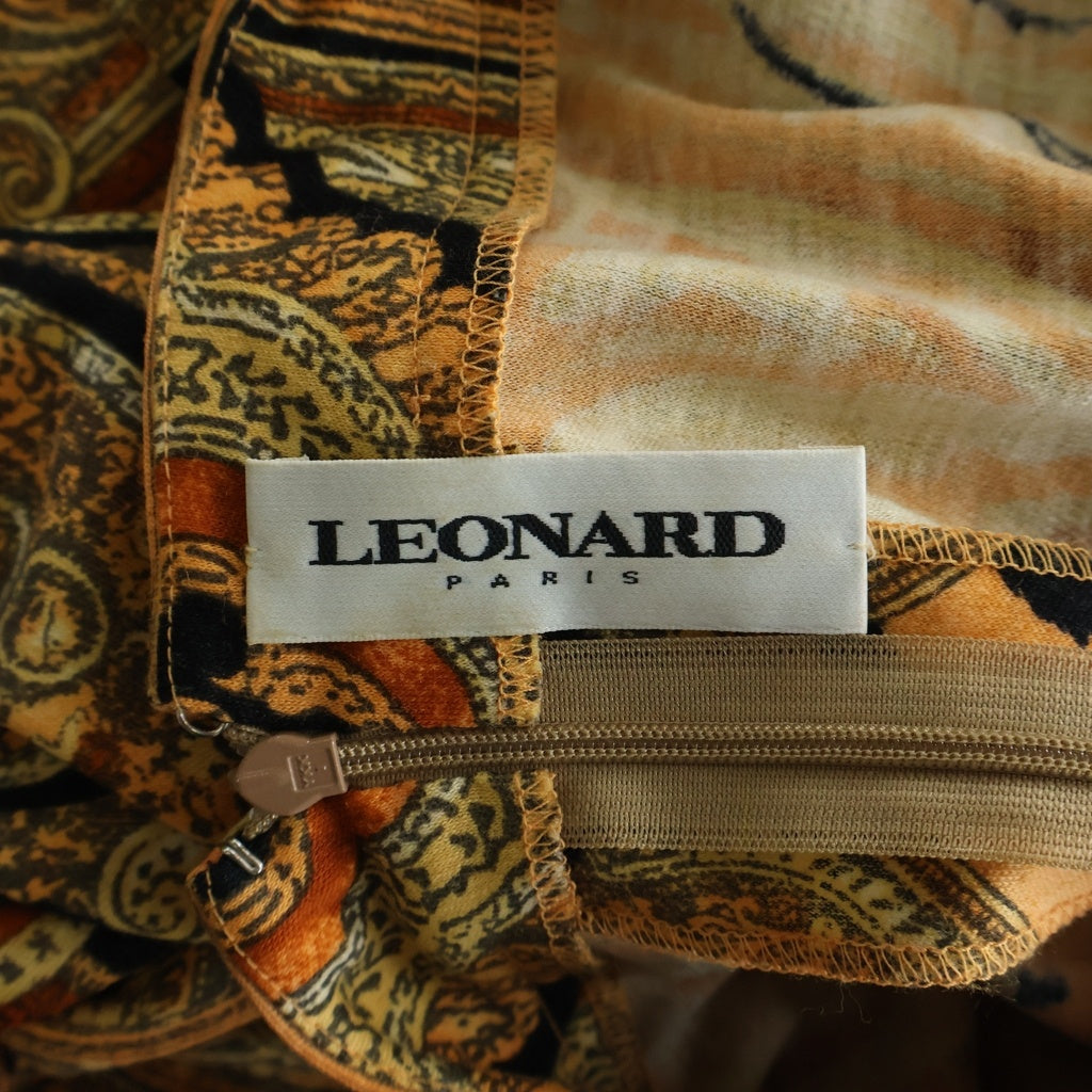 LEONARD(レオナール) 総柄 ウール 長袖ワンピース レディース オレンジ