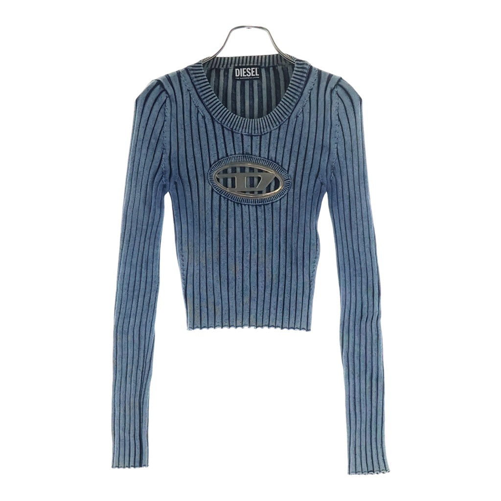 DIESEL(ディーゼル) M-ANCHOR エムアンカー メタルDロゴ クロップドニット セーター レディース ブルー A05768