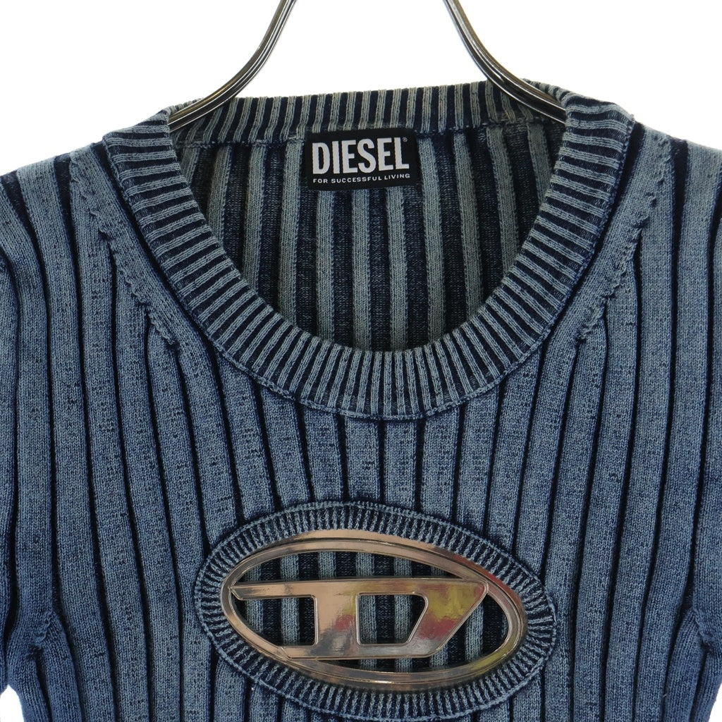 DIESEL(ディーゼル) M-ANCHOR エムアンカー メタルDロゴ クロップドニット セーター レディース ブルー A05768