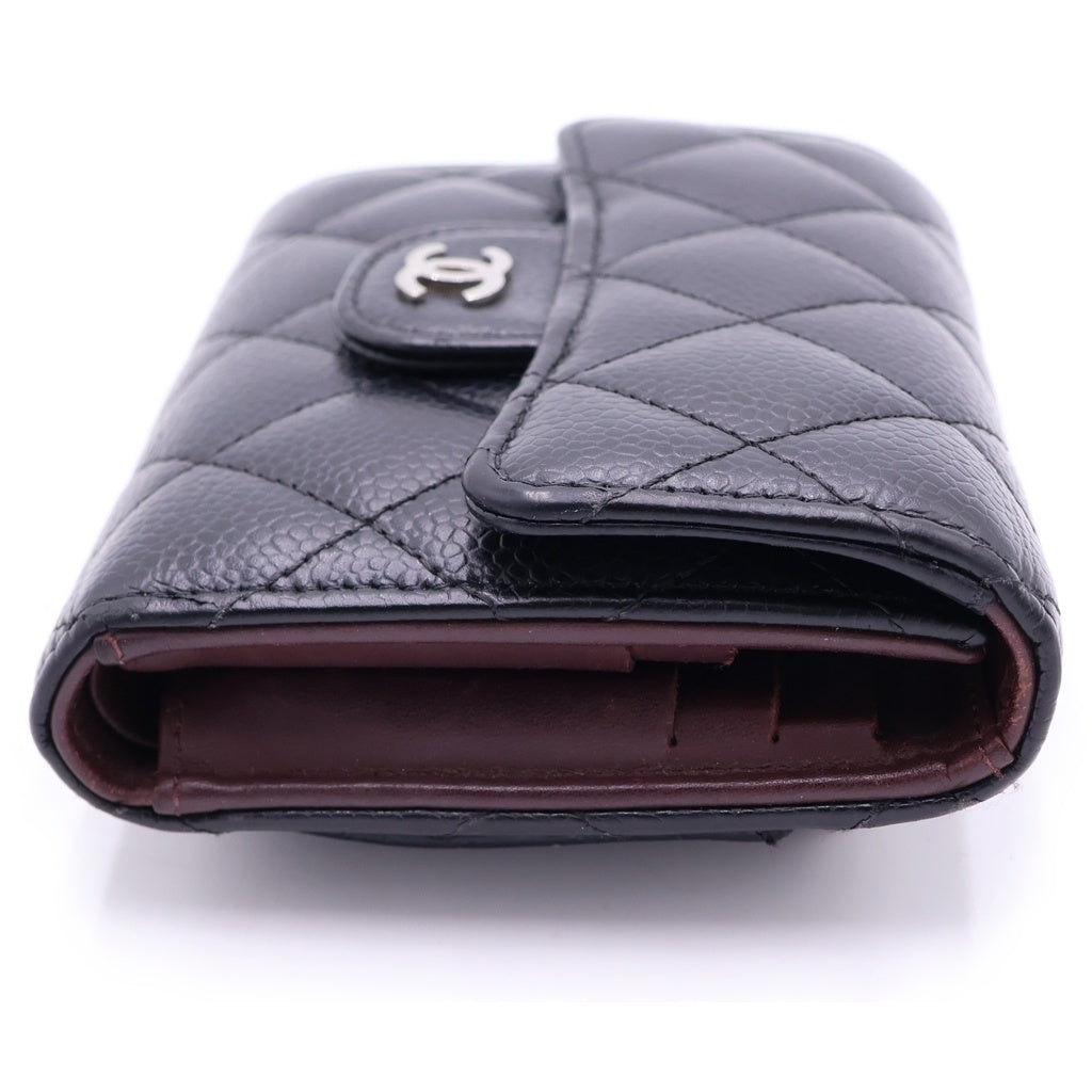 CHANEL(シャネル) マトラッセ キャビアスキン クラシック スモール フラップウォレット 三つ折り財布 ブラック レディース