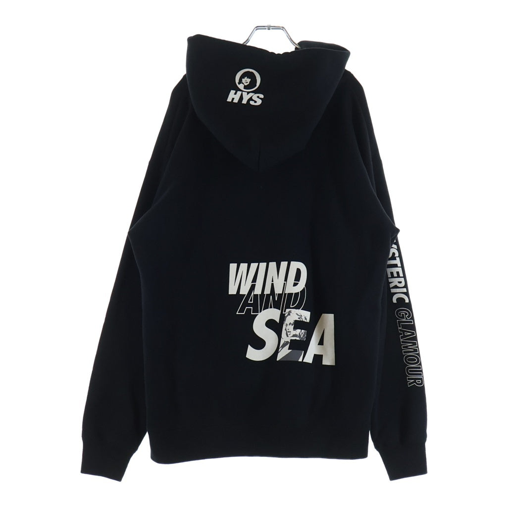 WIND AND SEA(ウィンダンシー) 20AW ×HYSTERIC GLAMOUR SEA HYS HOODIE ヒステリックグラマー ロゴプリント プルオーバーフーデッドパーカー ブラック 02203CF10