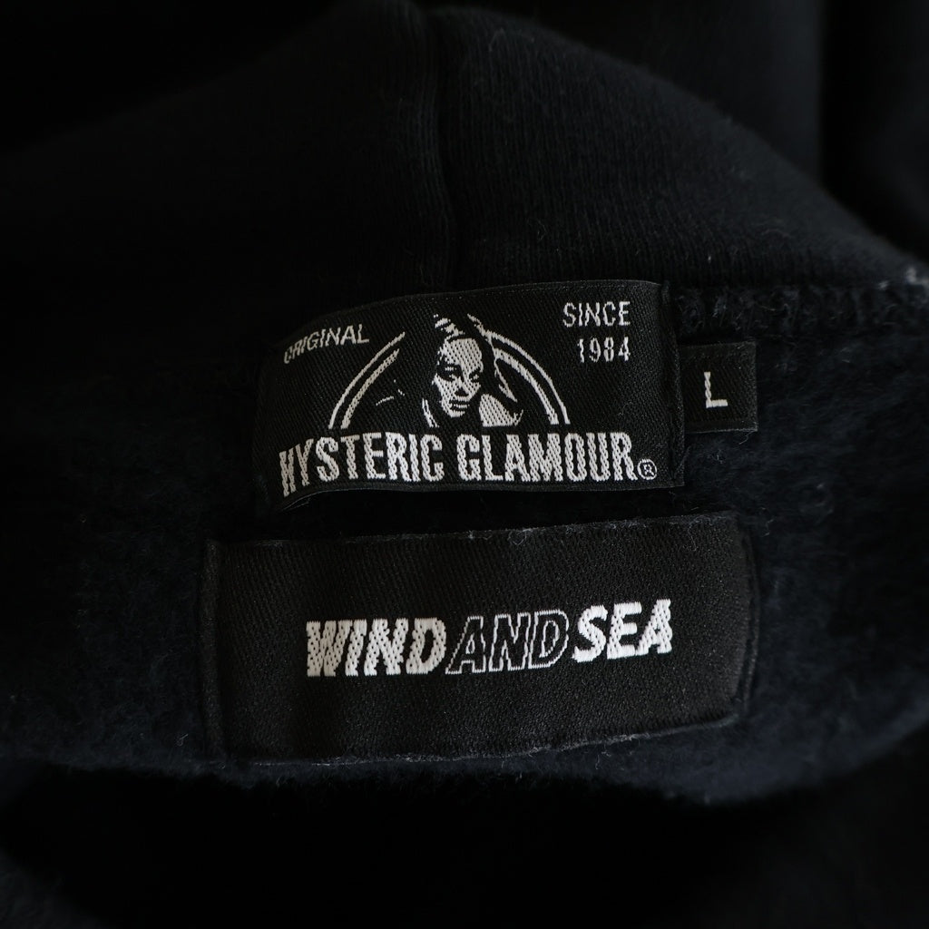 WIND AND SEA(ウィンダンシー) 20AW ×HYSTERIC GLAMOUR SEA HYS HOODIE ヒステリックグラマー ロゴプリント プルオーバーフーデッドパーカー ブラック 02203CF10