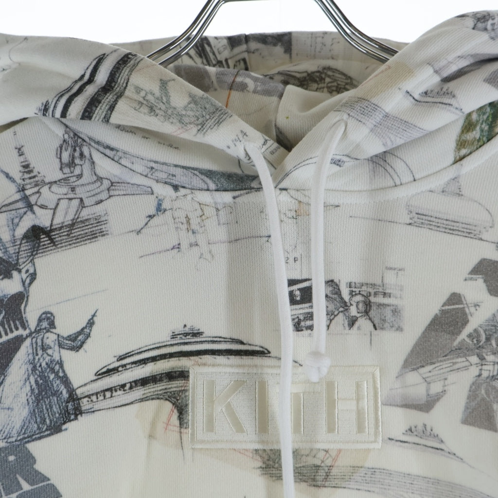 KITH(キス) 21AW ×STAR WARS SKETCHES HOODIE スターウォーズ 総柄 プルオーバーフーデッドパーカー ホワイト KHM030213