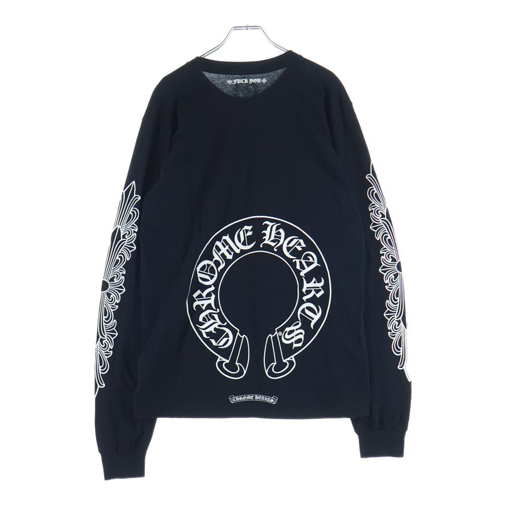 CHROME HEARTS(クロムハーツ) FLRL CRS HORSESHOE L/S TEE 袖フローラルクロス バックホースシュープリント コットン ロングスリーブカットソー 長袖Tシャツ ブラック