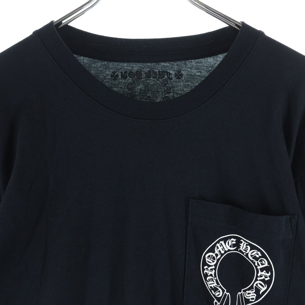 CHROME HEARTS(クロムハーツ) FLRL CRS HORSESHOE L/S TEE 袖フローラルクロス バックホースシュープリント コットン ロングスリーブカットソー 長袖Tシャツ ブラック