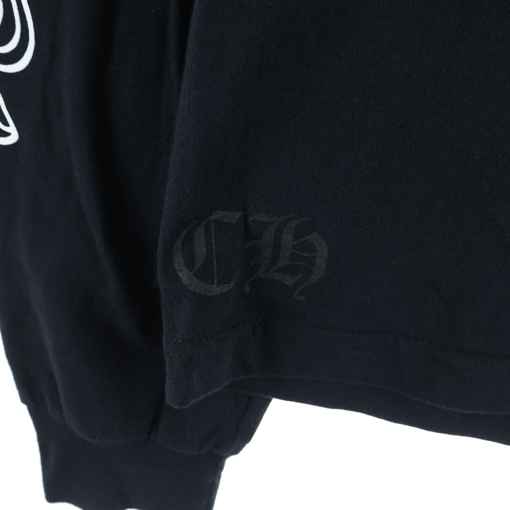 CHROME HEARTS(クロムハーツ) FLRL CRS HORSESHOE L/S TEE 袖フローラルクロス バックホースシュープリント コットン ロングスリーブカットソー 長袖Tシャツ ブラック