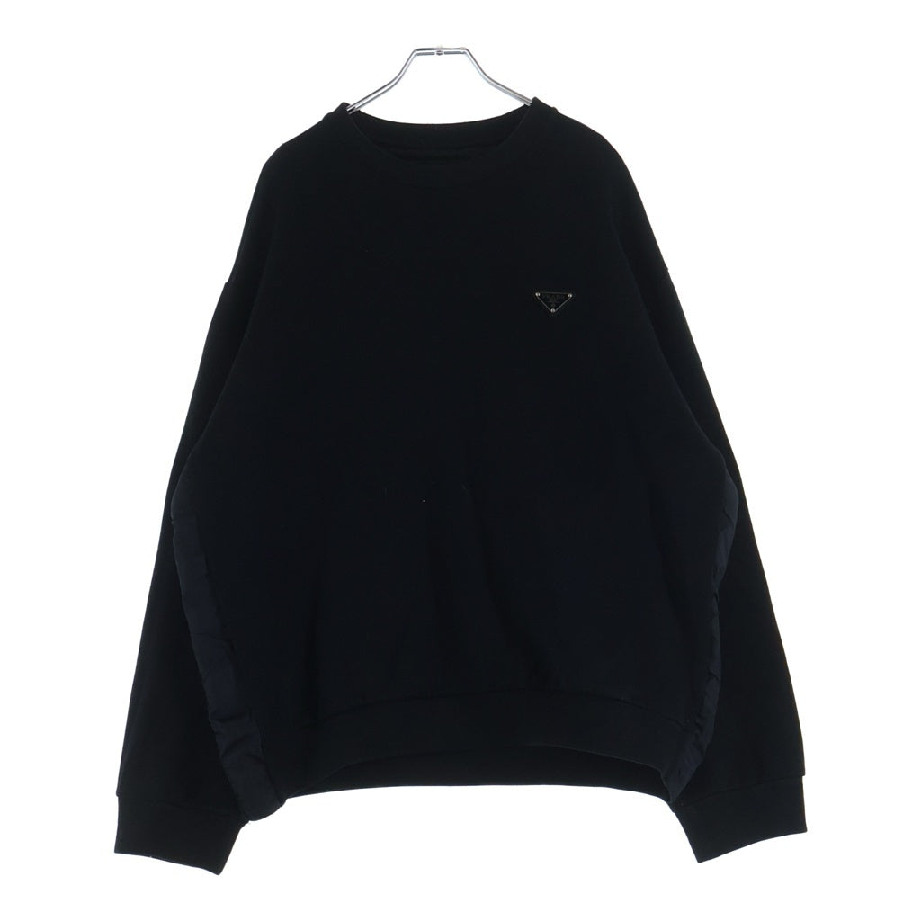 PRADA(プラダ) テクニカルコットン トライアングルロゴプレート ナイロン切替 クルーネックスウェットシャツ トレーナー ブラック UJL30A S222