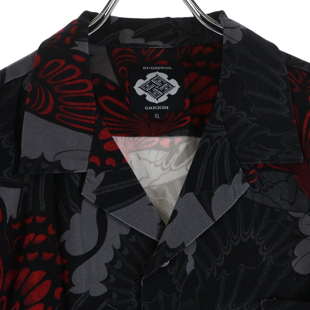 BUDSPOOL(バッズプール) ×GAKKIN 三艶蝶 HAWAIIAN SHIRT ガッキン 半袖ハワイアンシャツ ブラック/レッド APHR-0292