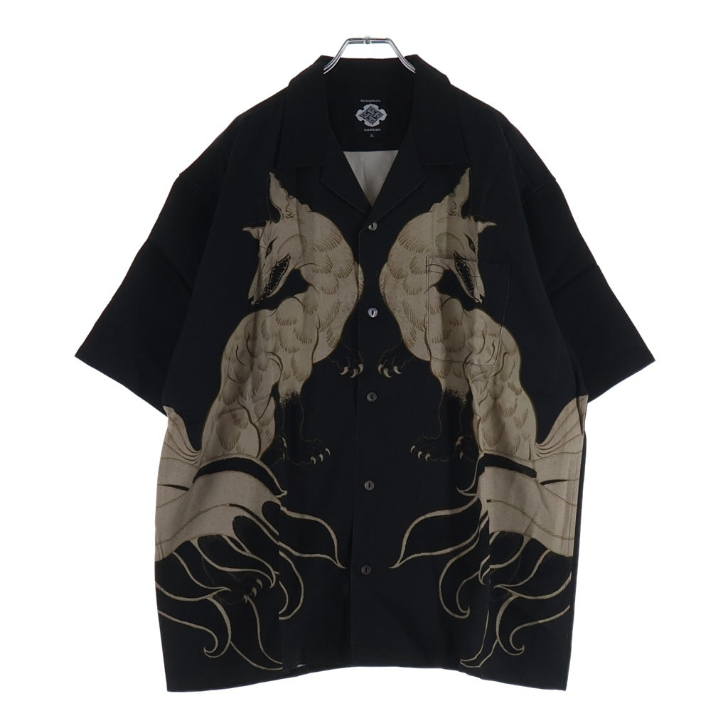 BUDSPOOL(バッズプール) ×GAKKIN 白墨狐 HAWAIIAN SHIRT ガッキン 半袖ハワイアンシャツ ブラック/ブラウン