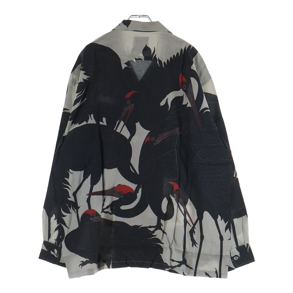 BUDSPOOL(バッズプール) ×GAKKIN 赤目鶴 L/S HAWAIIAN SHIRT ガッキン ロングスリーブハワイアンシャツ 長袖 ブラック/グレー
