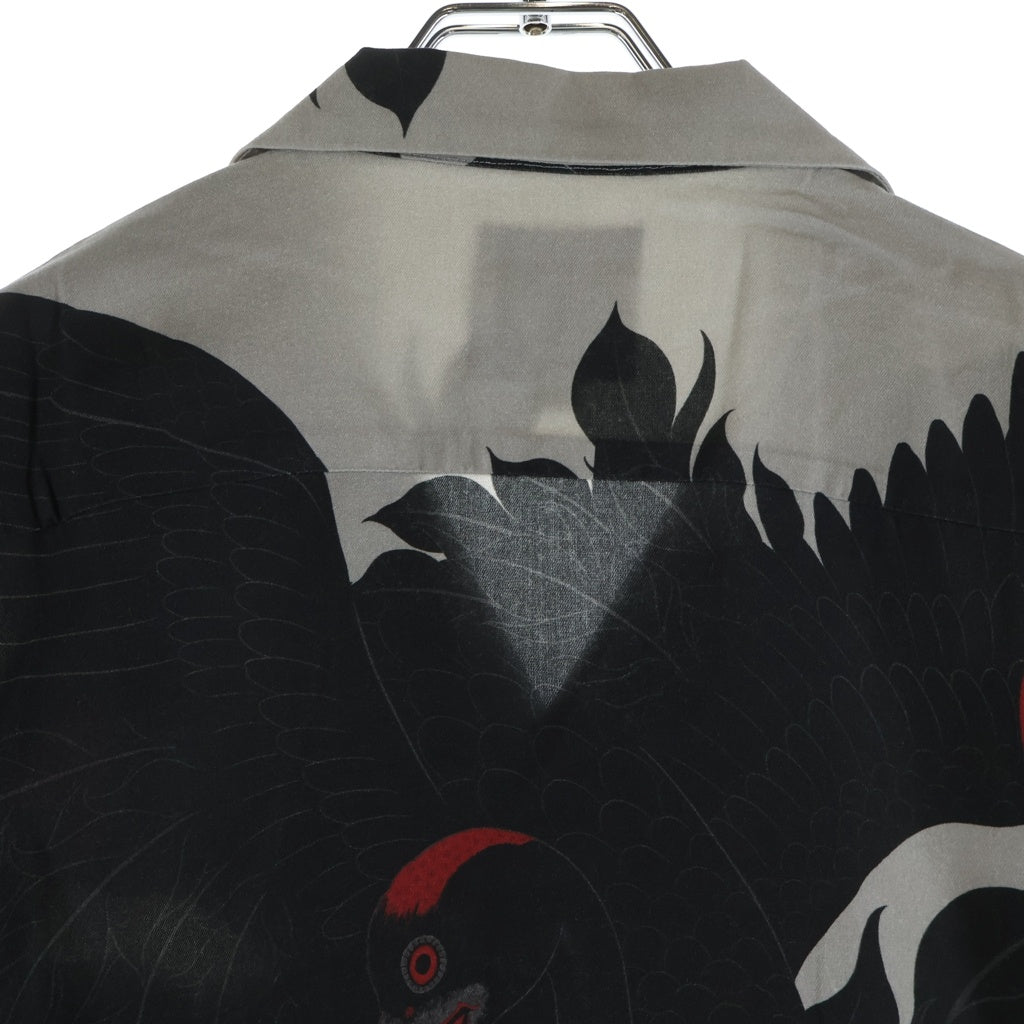 BUDSPOOL(バッズプール) ×GAKKIN 赤目鶴 L/S HAWAIIAN SHIRT ガッキン ロングスリーブハワイアンシャツ 長袖 ブラック/グレー