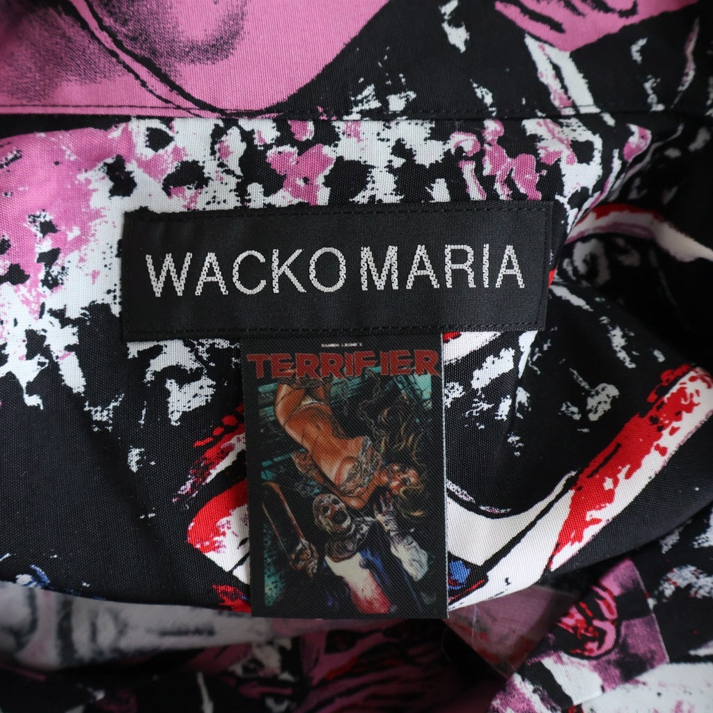 WACKO MARIA(ワコマリア) 26SS ×TERRIFIER HAWAIIAN SHIRT グラフィックプリント 半袖ハワイアンシャツ ブラック/ピンク TERRIFIER-WM-HI03