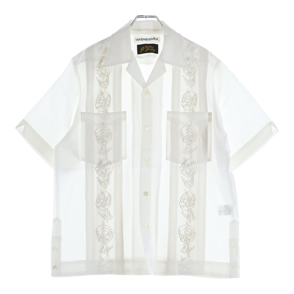 WACKO MARIA(ワコマリア) 25SS ×56 TATTOO STUDIO CUBA SHIRT 56タトゥースタジオ スカルエンブロイダリー キューバシャツ ホワイト 56TS-WM-OC02