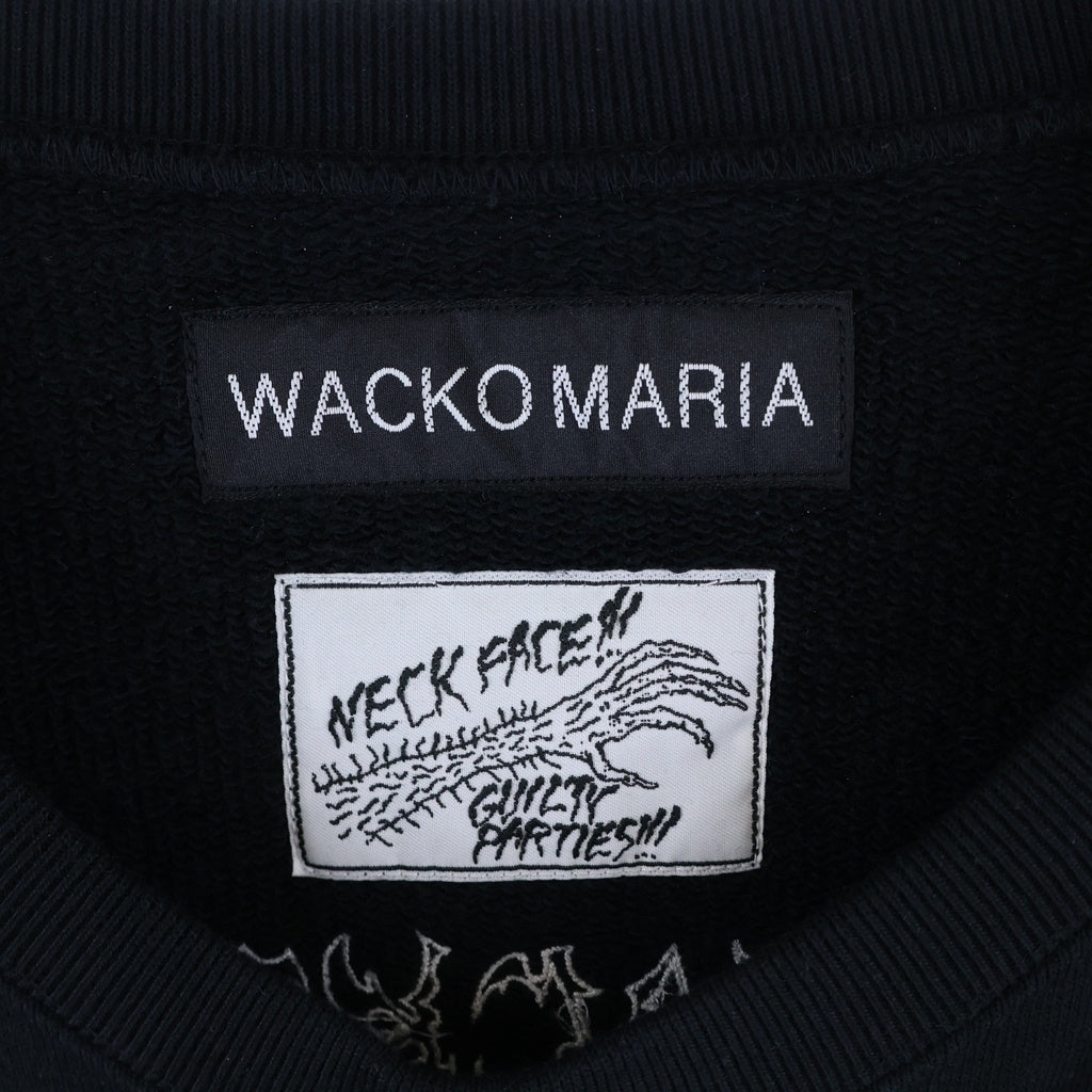 WACKO MARIA(ワコマリア) 24SS ×NECK FACE ネックフェイス グラフィックプリント クルーネックプルオーバースウェットシャツ トレーナー ブラック NECKFACE-WM-SS32