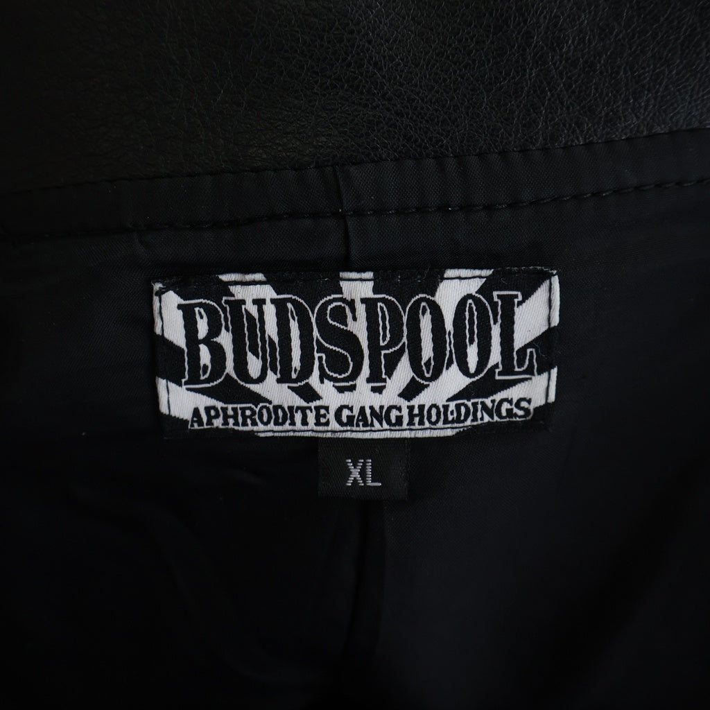 BUDSPOOL(バッズプール) FAUX LEATHER CAR COAT ロゴエンブロイダリー フェイクレザーコート ジャケット ブラック