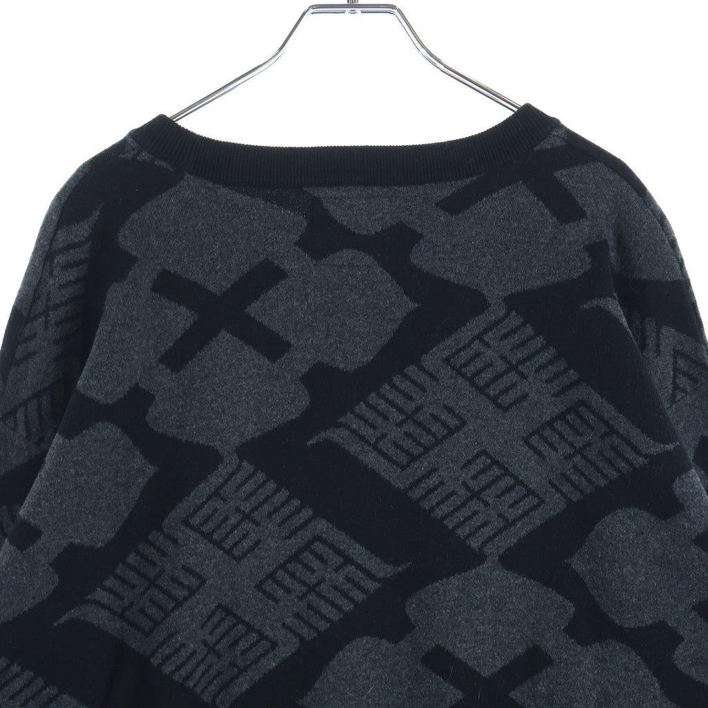 BUDSPOOL(バッズプール) ×GAKKIN 花罰家紋 COTTON KNIT JACQUARD SWEATER ガッキン コットン ジャガード クルーネックニットセーター ブラック/グレー