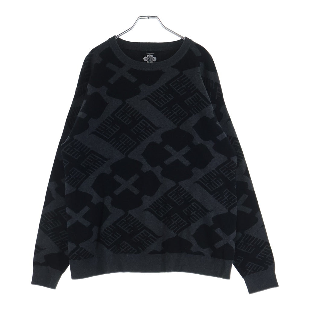 BUDSPOOL(バッズプール) ×GAKKIN 花罰家紋 COTTON KNIT JACQUARD SWEATER ガッキン コットン ジャガード クルーネックニットセーター ブラック/グレー