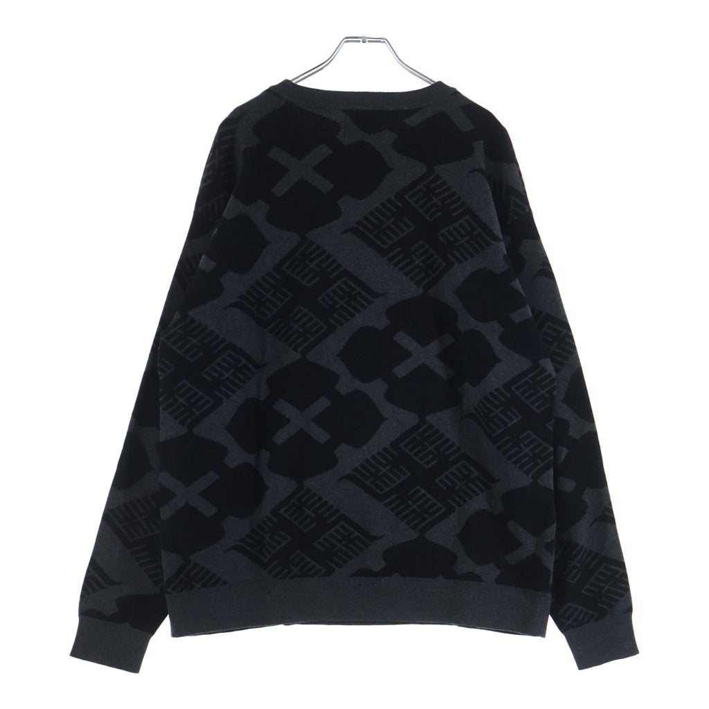 BUDSPOOL(バッズプール) ×GAKKIN 花罰家紋 COTTON KNIT JACQUARD SWEATER ガッキン コットン ジャガード クルーネックニットセーター ブラック/グレー