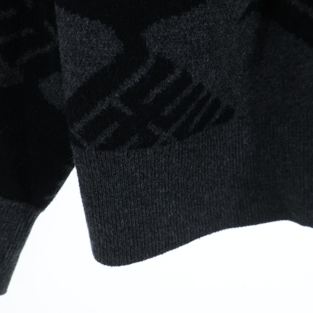 BUDSPOOL(バッズプール) ×GAKKIN 花罰家紋 COTTON KNIT JACQUARD SWEATER ガッキン コットン ジャガード クルーネックニットセーター ブラック/グレー