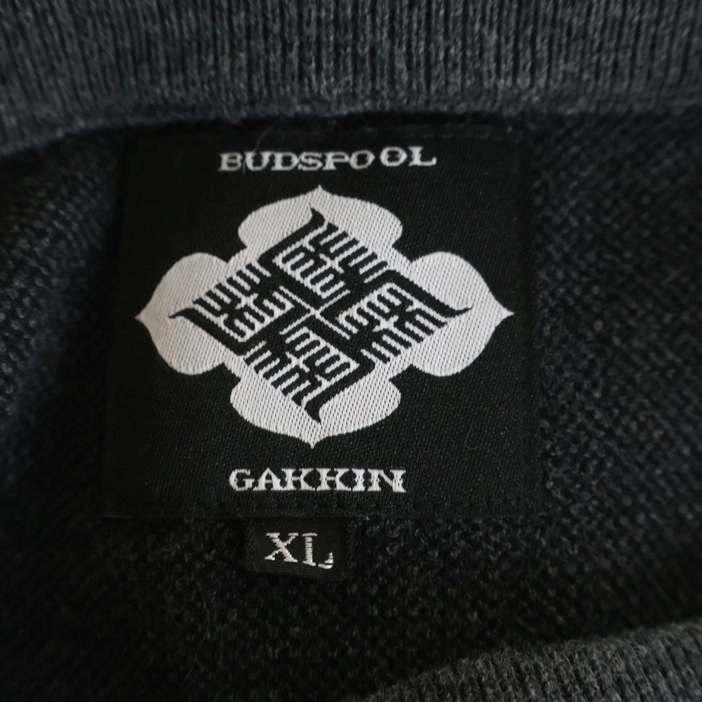 BUDSPOOL(バッズプール) ×GAKKIN 花罰家紋 COTTON KNIT JACQUARD SWEATER ガッキン コットン ジャガード クルーネックニットセーター ブラック/グレー