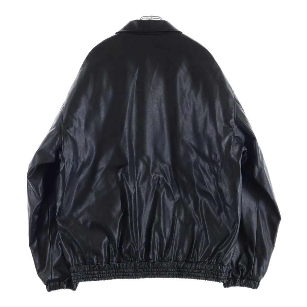BUDSPOOL(バッズプール) FAUX LEATHER JACKET ロゴエンブロイダリー ジップアップ フェイクレザージャケット ブラック