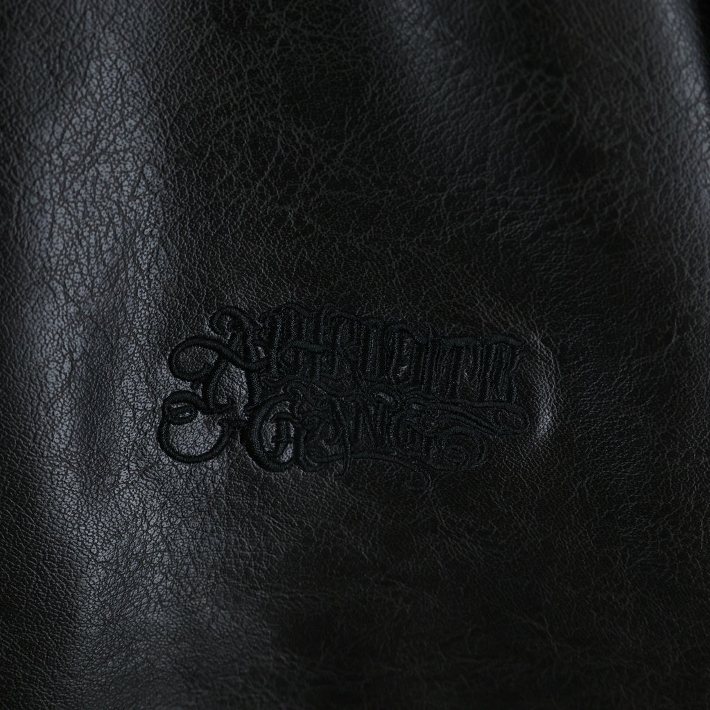 BUDSPOOL(バッズプール) FAUX LEATHER JACKET ロゴエンブロイダリー ジップアップ フェイクレザージャケット ブラック