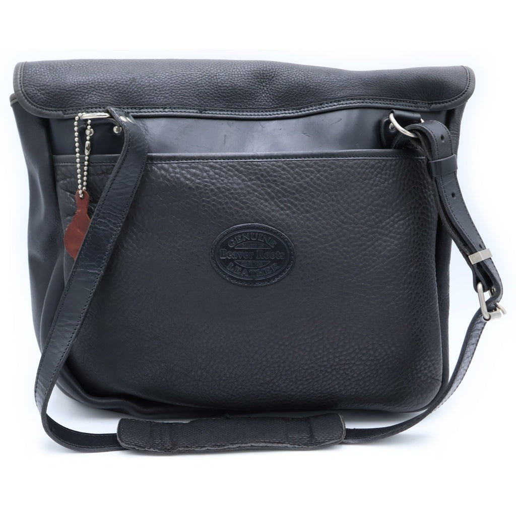 NO BRAND(ノーブランド) BEAVER ROOTS ビーバー ルーツ ロゴワッペン レザーメッセンジャーバッグ ブラック