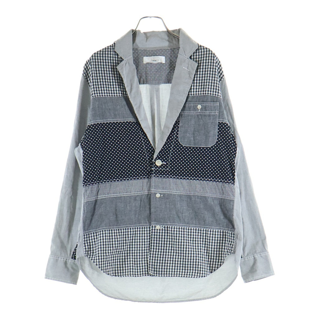GANRYU(ガンリュウ) 14SS AD2013 パッチワーク コットン ボタンアップ 長袖 シャツジャケット グレー EM-B005