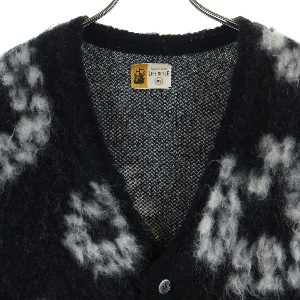 SAINT MICHAEL(セントマイケル) 24AW ×DENIM TEARS DT MH CARDIGAN デニムティアーズ フラワーデザイン ボタンアップ ウール ニットカーディガン ブラック SM-YS1-0000-C50