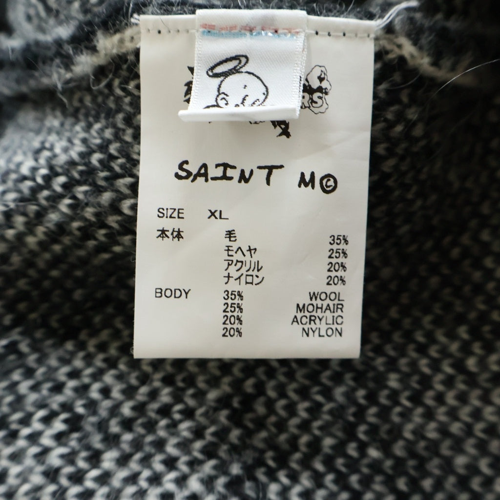 SAINT MICHAEL(セントマイケル) 24AW ×DENIM TEARS DT MH CARDIGAN デニムティアーズ フラワーデザイン ボタンアップ ウール ニットカーディガン ブラック SM-YS1-0000-C50