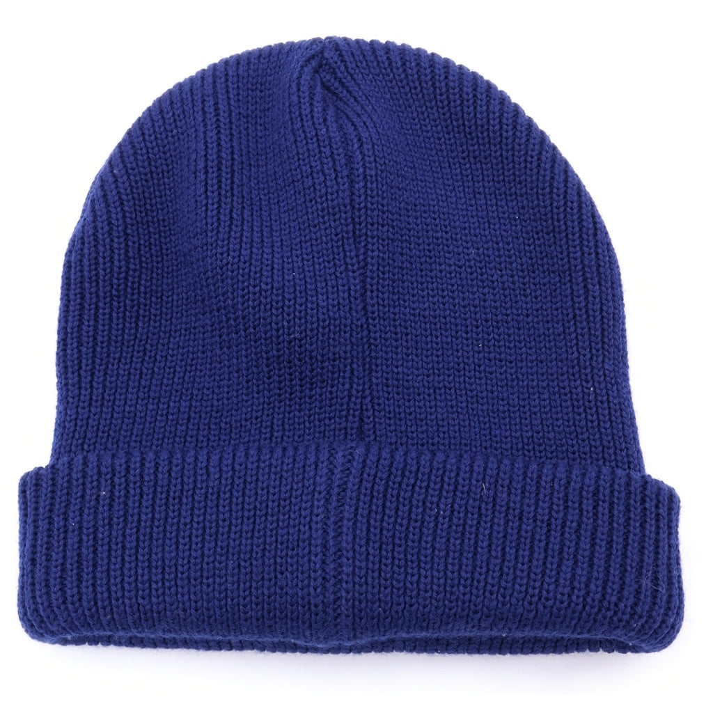 SAINT MICHAEL(セントマイケル) 26SS KNIT CAP SAINT フロントロゴ レザーパッチデザイン ニットキャップ 帽子 ネイビー SM-YS1-0000-0083