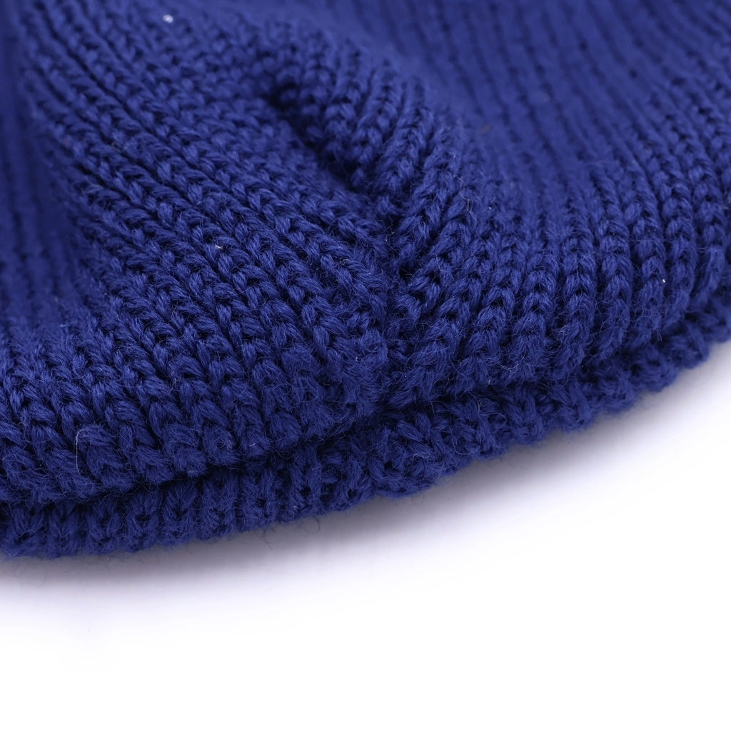 SAINT MICHAEL(セントマイケル) 26SS KNIT CAP SAINT フロントロゴ レザーパッチデザイン ニットキャップ 帽子 ネイビー SM-YS1-0000-0083