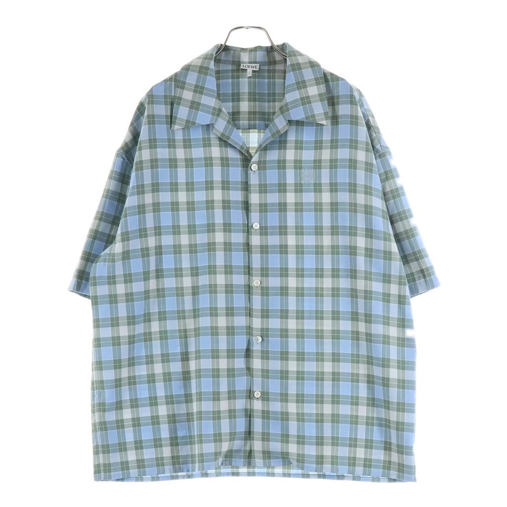 LOEWE(ロエベ) 25AW アナグラム チェック柄 ボタンアップ オープンカラー ボウリング半袖シャツ ブルー H526Y05WF0